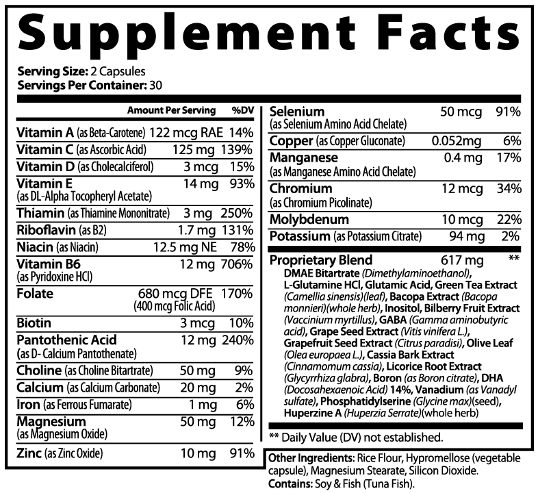 Brain & Focus Formula | Daily Supplement | 60 Capsules